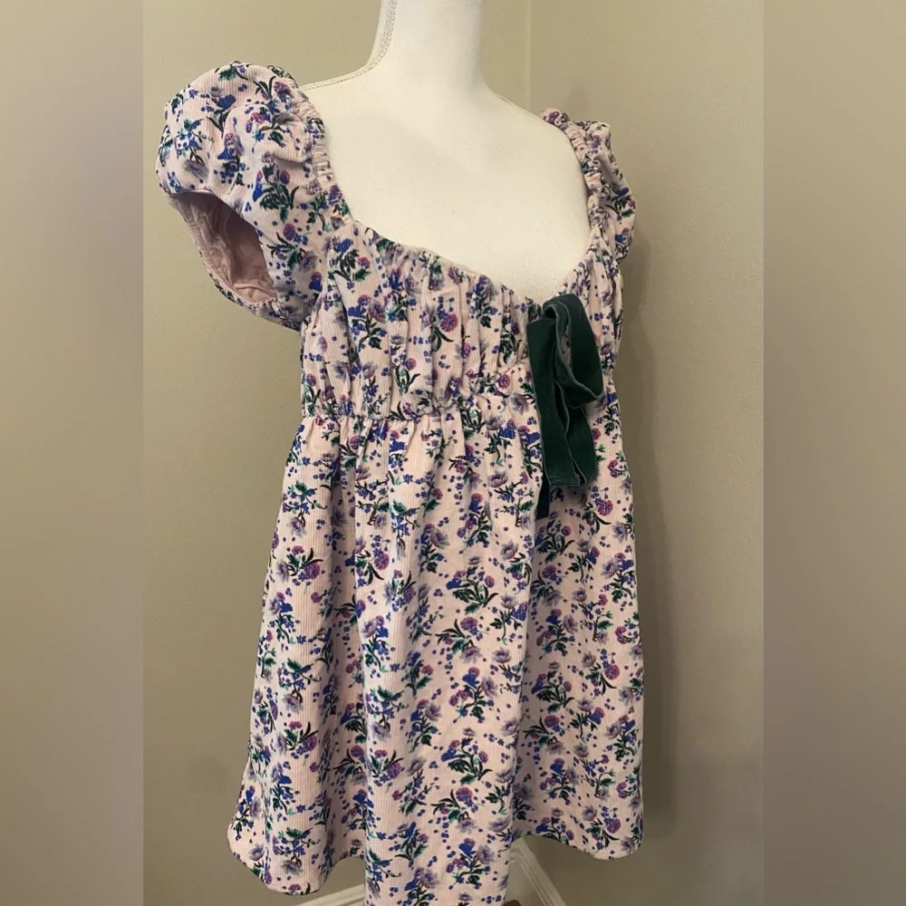 Free People Gaia Corduroy Floral Puff Sleeve Top - Picture 4 of 5